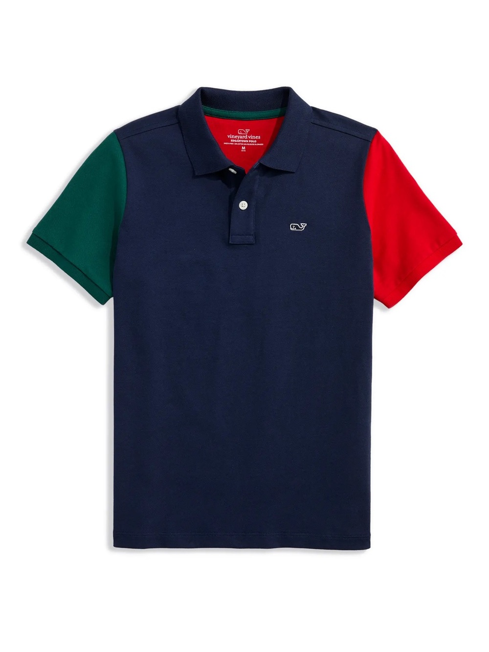Vineyard Vines Navy Polo with Red and Green Sleeves